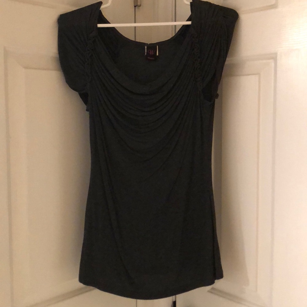 Wrapper top with ruffled sleeves